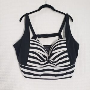 Torrid Bikini Top Womens 3X Black White Striped Twist Front Underwire Longline